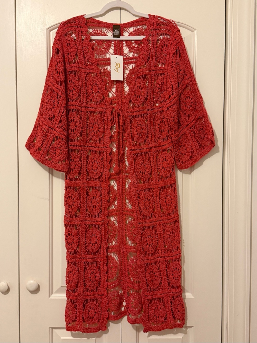 Raj Rust Color Crochet Open Front Cardigan